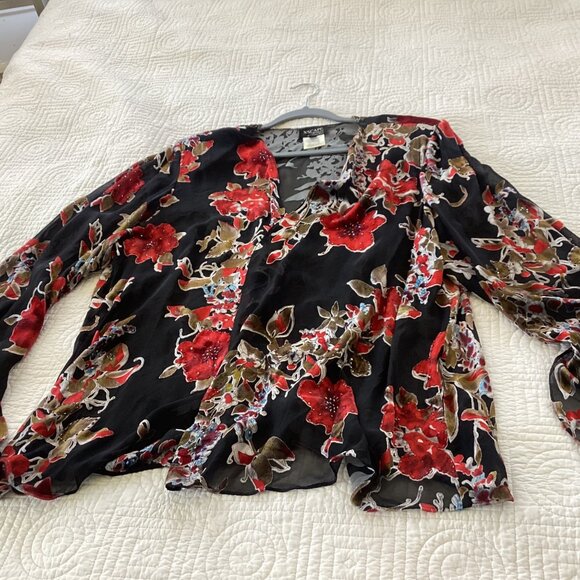XSCAPE Silk Burnout Velvet Kimono Cardigan Jacket Women Plus Size 20W Long Flowe - Picture 5 of 16
